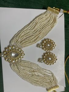 Pearl Choker Necklace with Earrings Set
