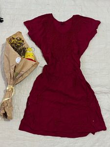 Maroon Embroidered Kurta