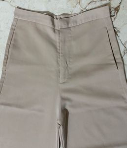 Beige Wide Leg Trousers