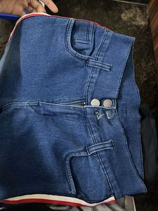 Blue Denim Jeans with Side Stripe