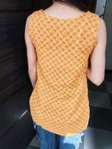 Orange Printed Sleeveless Kurta