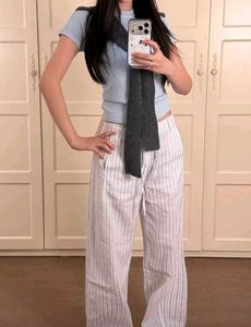 Striped Linen Wide-Leg Pants