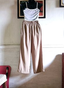 Beige Wide Leg Palazzo Pants