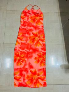 Vibrant Orange Tie-Dye Maxi Dress