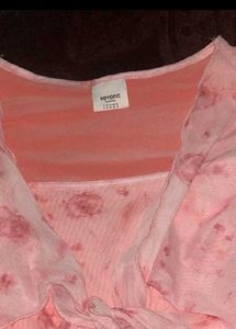 Sheer Pink Floral Tie-Front Top