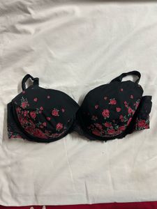 Floral Print Black Bra