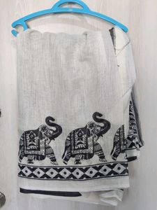 Elegant White Elephant Print Saree