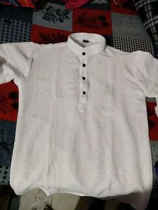 Men's White Textured Band Collar Shirt