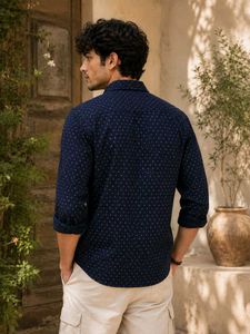 Men's Navy Printed Full Sleeve Shirt