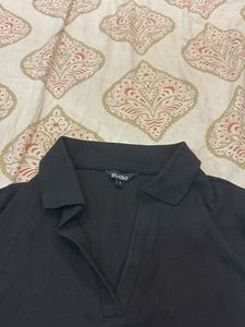 Classic Black Collared V-Neck Tee