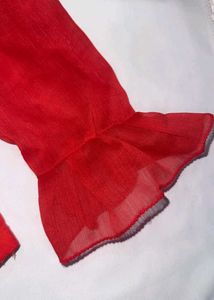 Chic Red V-Neck Sheer Sleeve Top