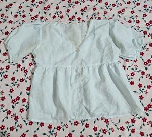 Cute Striped Puff Sleeve Peplum Top