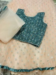 Peach &amp; Teal Designer Lehenga Set | Floral Embroid