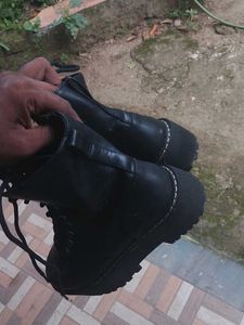 Black Leather Lace-Up Boots
