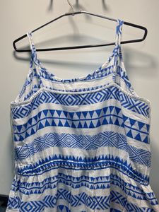 Flare Blue Dress Geometric Pattern
