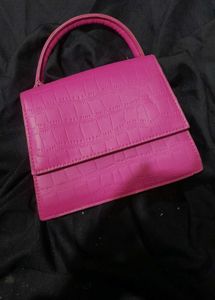 Hot Pink Croc Embossed Handbag