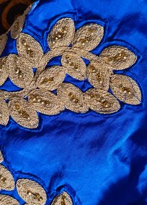 "Royal Blue Designer Blouse with Heavy Golden Embr