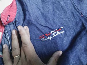 Denim Shirt with Red Accents