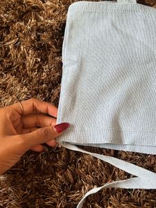 light blue tie-around waist top