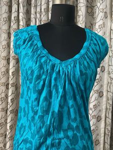 Blue Animal Print V-Neck Top