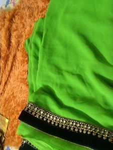 Vibrant Green Saree with Embellished Border