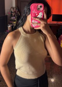 Ribbed Knit Halter Neck Top