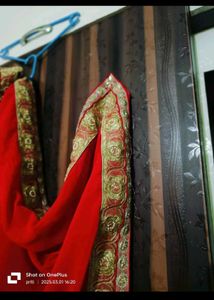 Beautiful Red Saree with Gold Border
