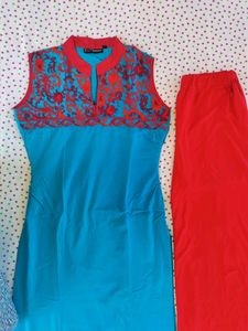 L - Xl Size Sky Blue Suit Set With Plazo