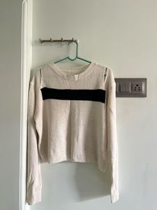 White Striped Cropped Sweatshirt