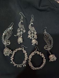 Oxidized Silver Peacock Earrings Set
