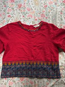 Red Ethnic Kurta with Bell Sleeves