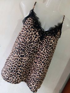 Leopard Print Cami Top with Lace Trim