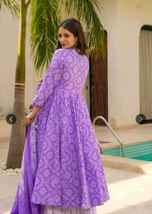 Purple Printed Anarkali Kurta Set