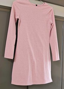 Pink Ribbed Long Sleeve Mini Dress