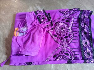 Vibrant Magenta Floral Embroidered Saree