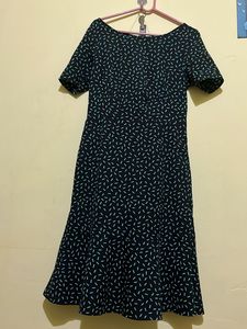 Navy Blue Printed Midi Dress
