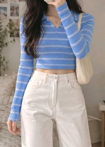 Striped Collared Crop Top