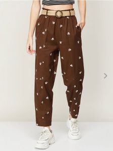 Brown Embroidered Pants with Belt