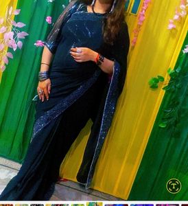 Elegant Black Embellished Saree