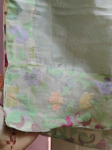 Elegant Light Green Dupatta with Floral Border