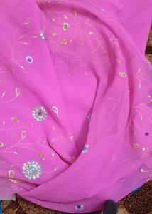 Pink crepe saree