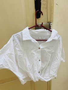 Zara White Twisted Crop Shirt