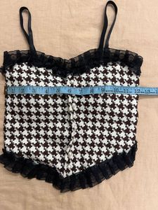 Houndstooth Corset Top with Lace Trim