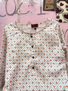 White Kurta with Geometric Print
