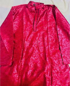 Men's Red Jacquard Kurta