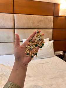 Elegant Green Stone Jhumka Earrings