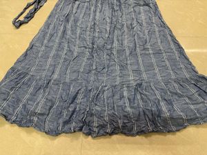 Casual Chic Blue &amp; White Striped Midi Dress with W