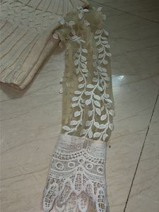 Cream Knit Sweater with Lace Sleeves