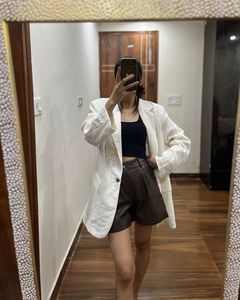 H&amp;M OFF WHITE LINEN OVERSIZED BLAZER