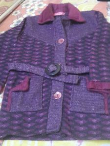 Almost new Purple Knitted woolen Jacket with Belt